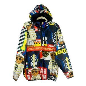 Reason Brand Pullover Windbreaker Jacket Men Large Black Yellow Nautical Bear